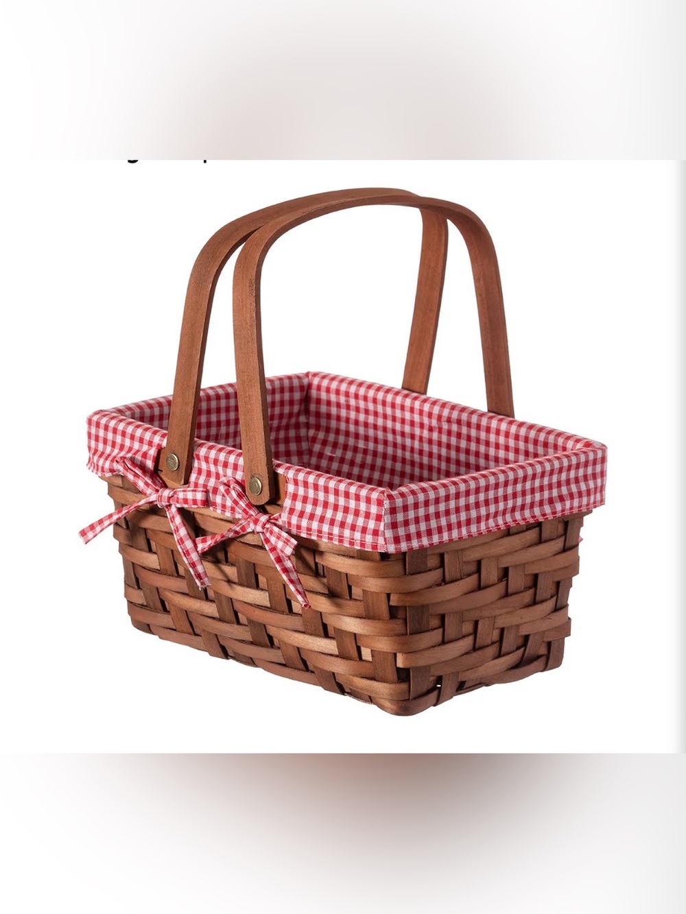 Woven Picnic Basket with Red Gingham Liner